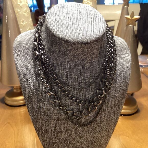Adjustable Gunmetal Finish Multiple Chain Necklace - Picture 1 of 7